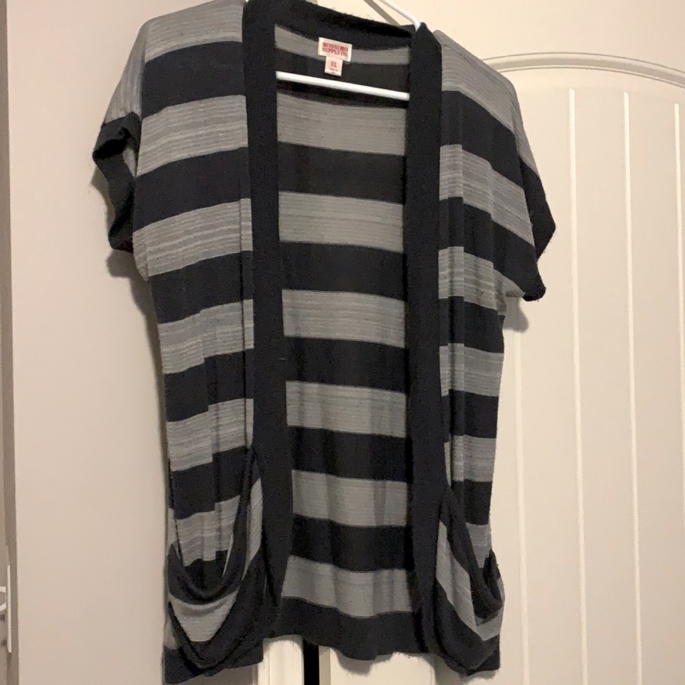 Grey Striped Cardigan - Large